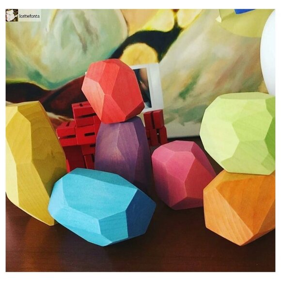 NWT Ocamora Wooden Toys Rainbow Stones/Teniques - 12 Pieces - Picture 7 of 7